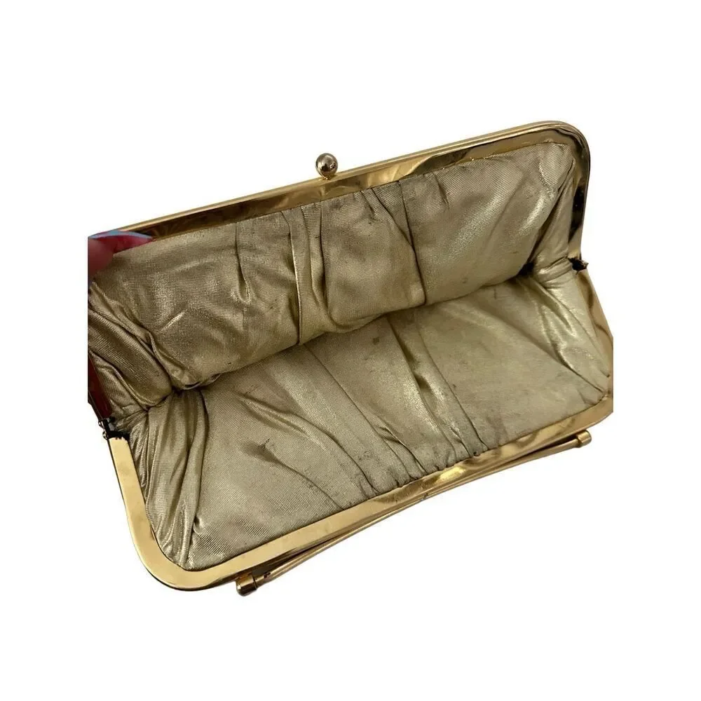 Vintage 1960s Black Clutch Purse with Gold Clasp